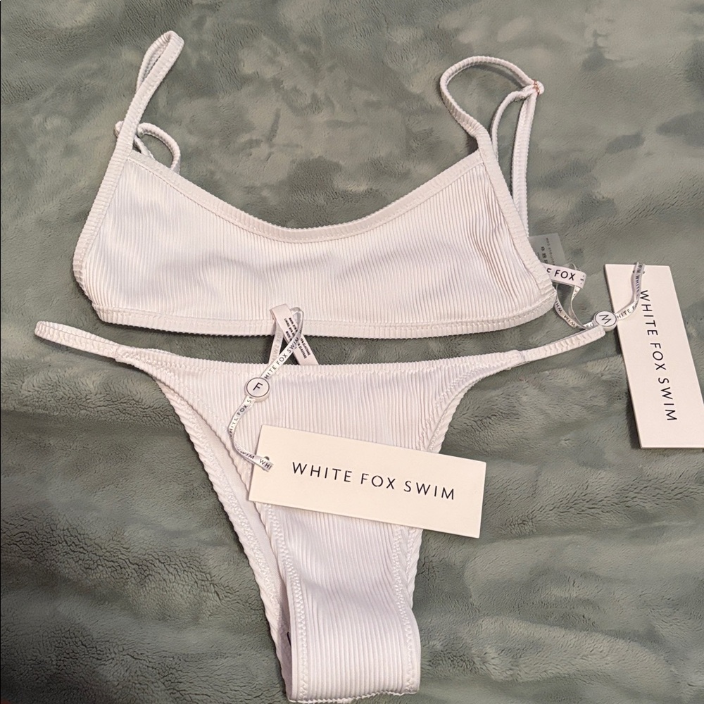 White Fox Boutique White Ribbed Bikini